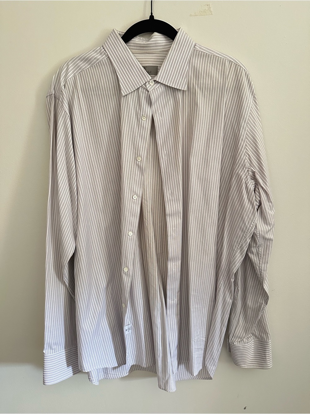 Canali Men's Light Gray and White Narrow-Stripe Dress Shirt